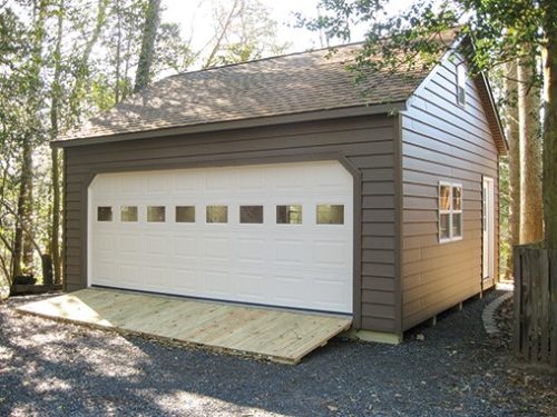 two car garage with one large white door