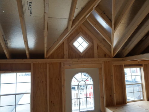 interior of a frame dormer shed