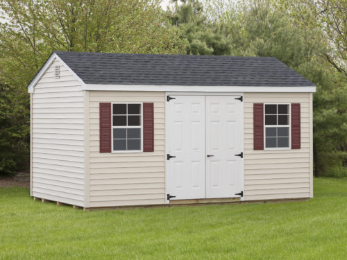 tan shed with double doors