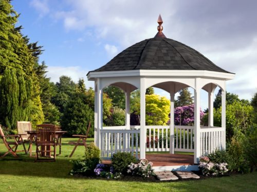 backyard vinyl gazebo sitting in shade