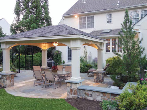 backyard vinyl pavilion with overhead light