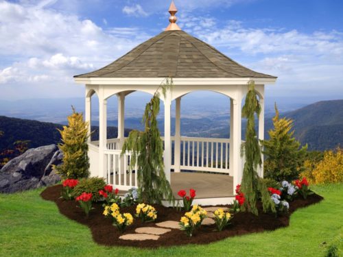 vinyl gazebo overlooking mountains