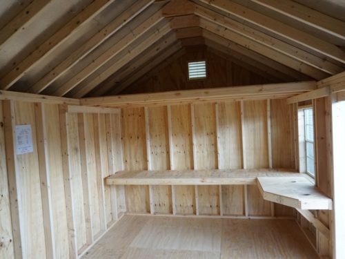 amish built classic cottage garage interior view