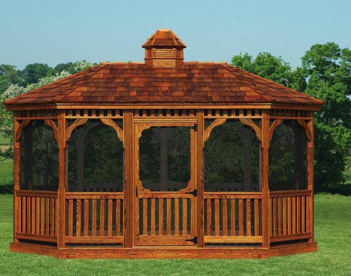 amish built dark stained wood gazebo 700x550