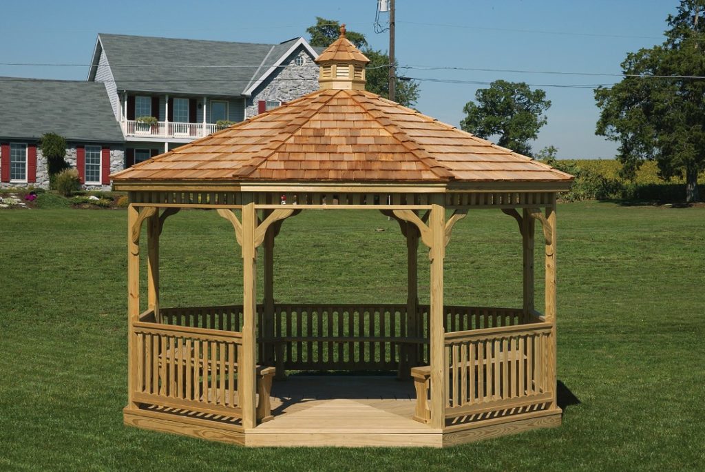 amish built wooden gazebo on lawn 1024x685