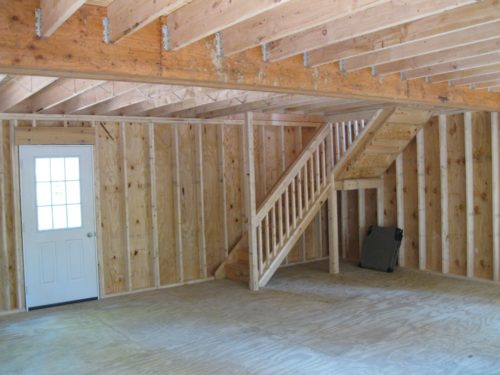 first floor interior of two story dutch barn shed