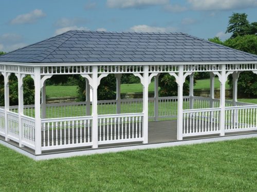 large amish built vinyl gazebo in backyard