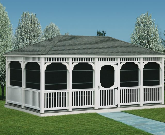 large vinyl gazebo with screens