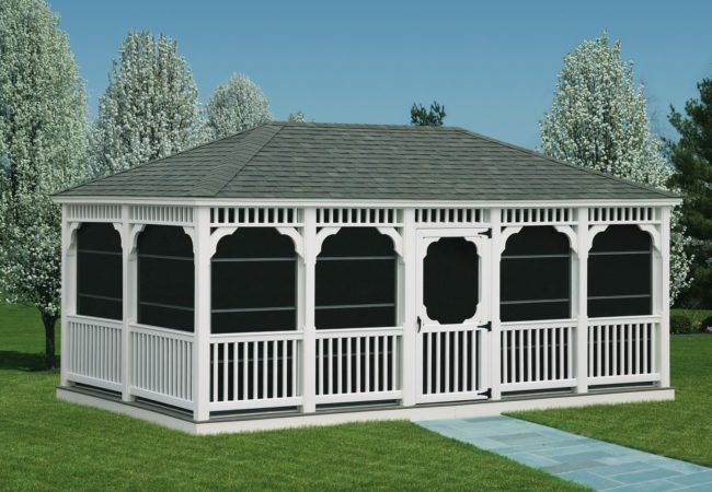 large vinyl gazebo with screens