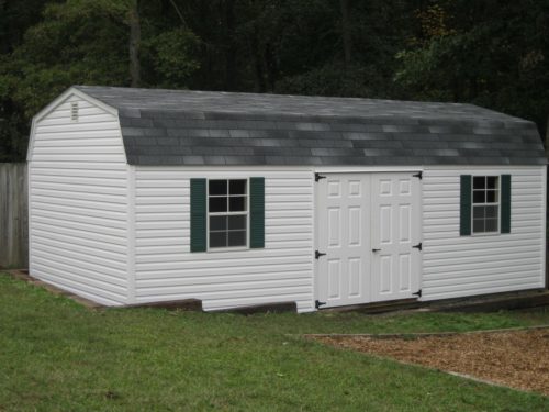 amish built white backyard dutch barn shed