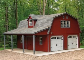 large red outdoor man cave shed
